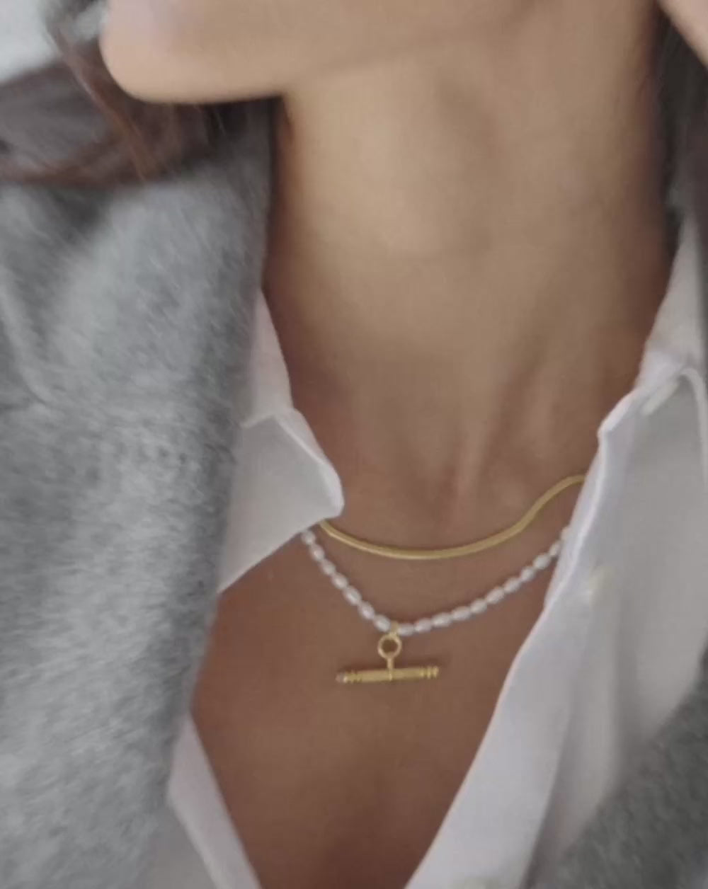 Harris Reed Pearl T-Bar Necklace | 18ct Gold Plated/Pearl