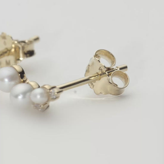 Solid Gold Diamond & Pearl Mini Climber Stud Earrings | 14ct Solid Gold/Pearl Earrings Missoma 