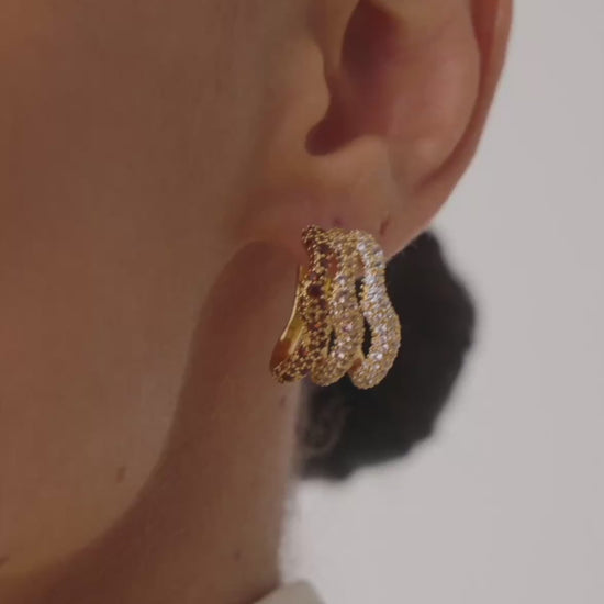 Missoma - Chunky statement triple hoops with champagne, gold and brown diamantés 