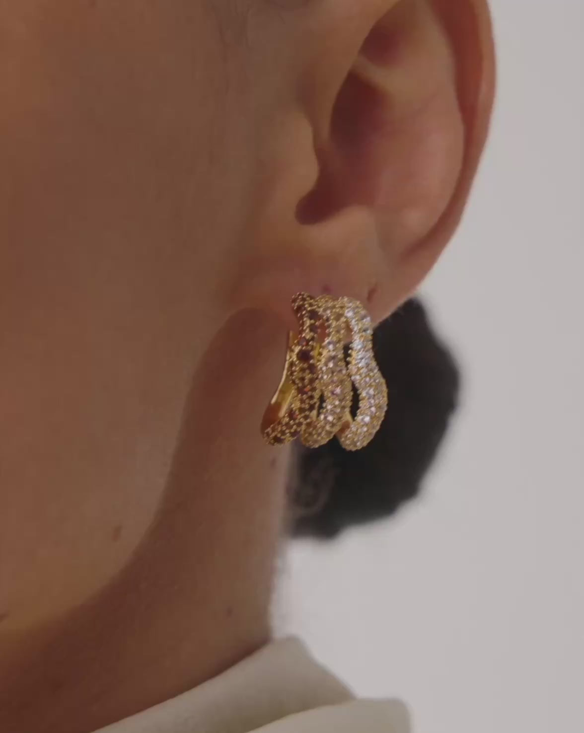 Missoma - Chunky statement triple hoops with champagne, gold and brown diamantés 