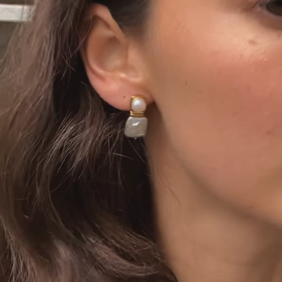 Square Pearl Small Stud Earrings | 18ct Gold Plated Missoma 