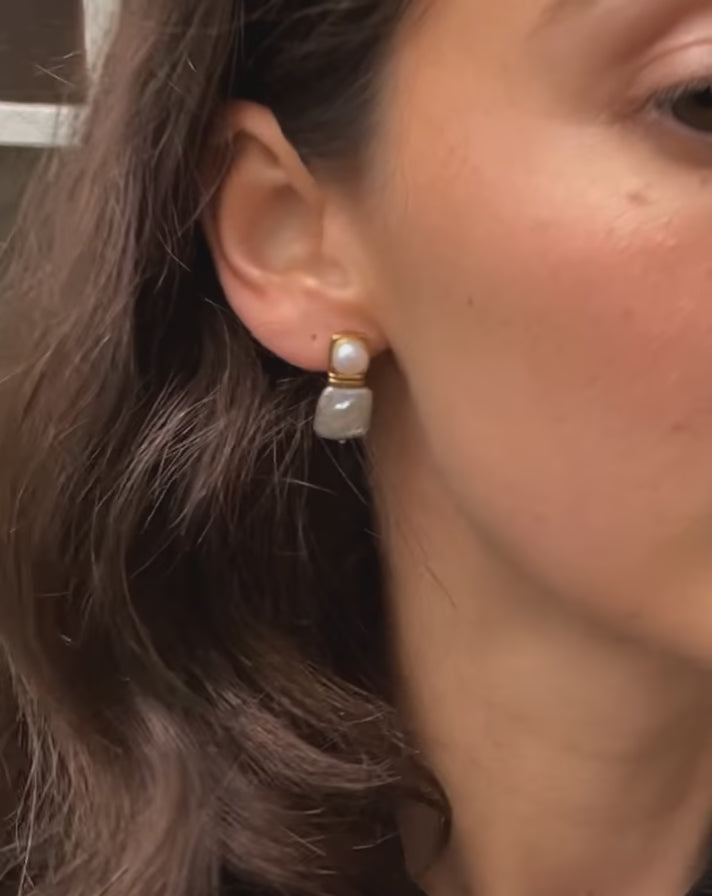 Square Pearl Small Stud Earrings | 18ct Gold Plated Missoma 