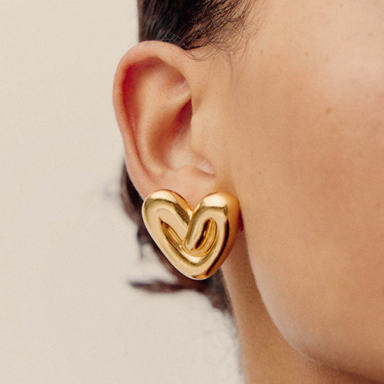 Puffy Heart Oversized Stud Earrings | 18ct Gold Plated Earrings Missoma 