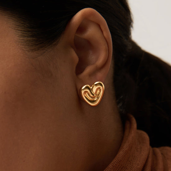 Puffy Heart Stud Earrings | 18ct Gold Plated Earrings Missoma 