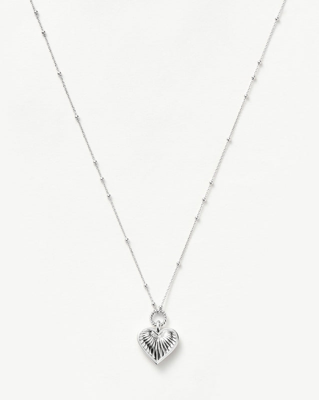 Ridge Heart Charm Pendant Necklace | Silver Plated