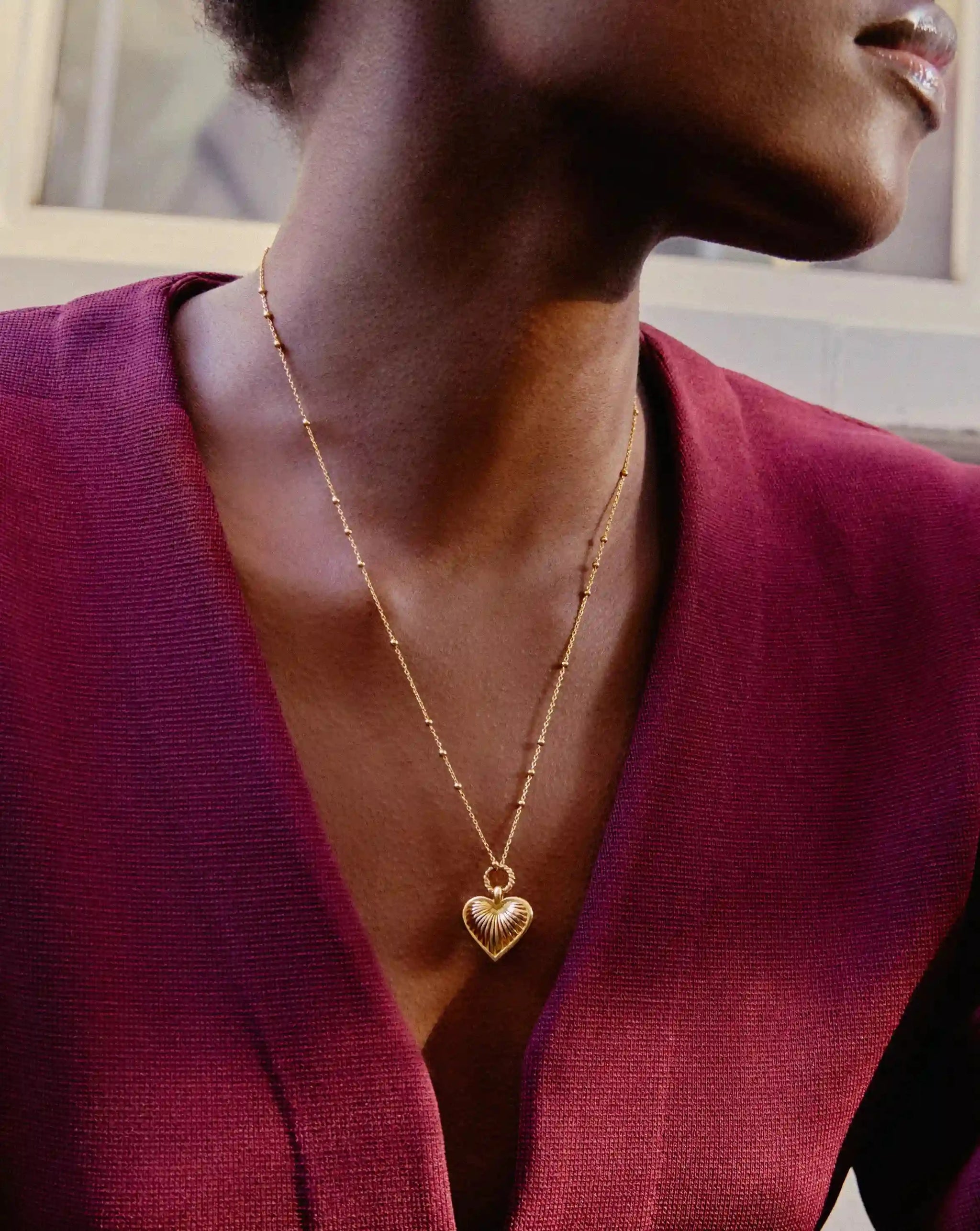 Ridge Heart Charm Pendant Necklace | 18ct Gold Plated Necklaces Missoma 