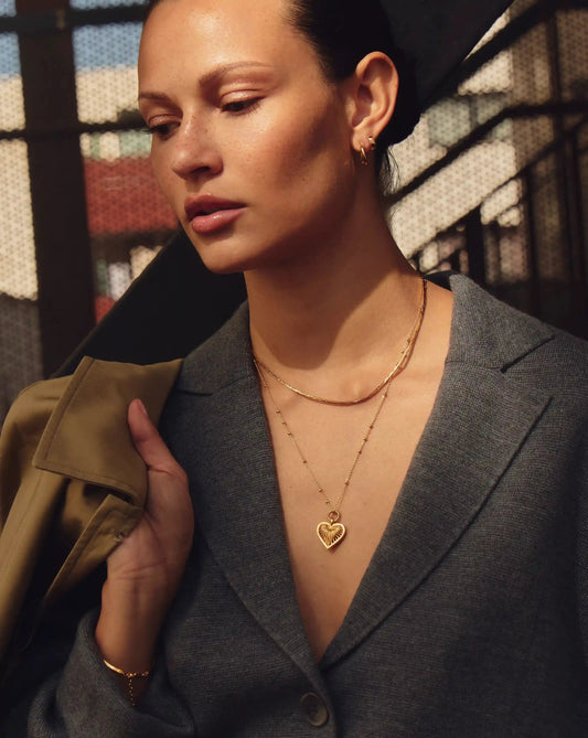 Ridge Heart Charm Pendant Necklace | 18ct Gold Plated Necklaces Missoma 