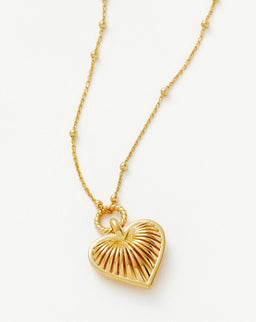 Ridge Heart Charm Pendant Necklace | 18ct Gold Plated
