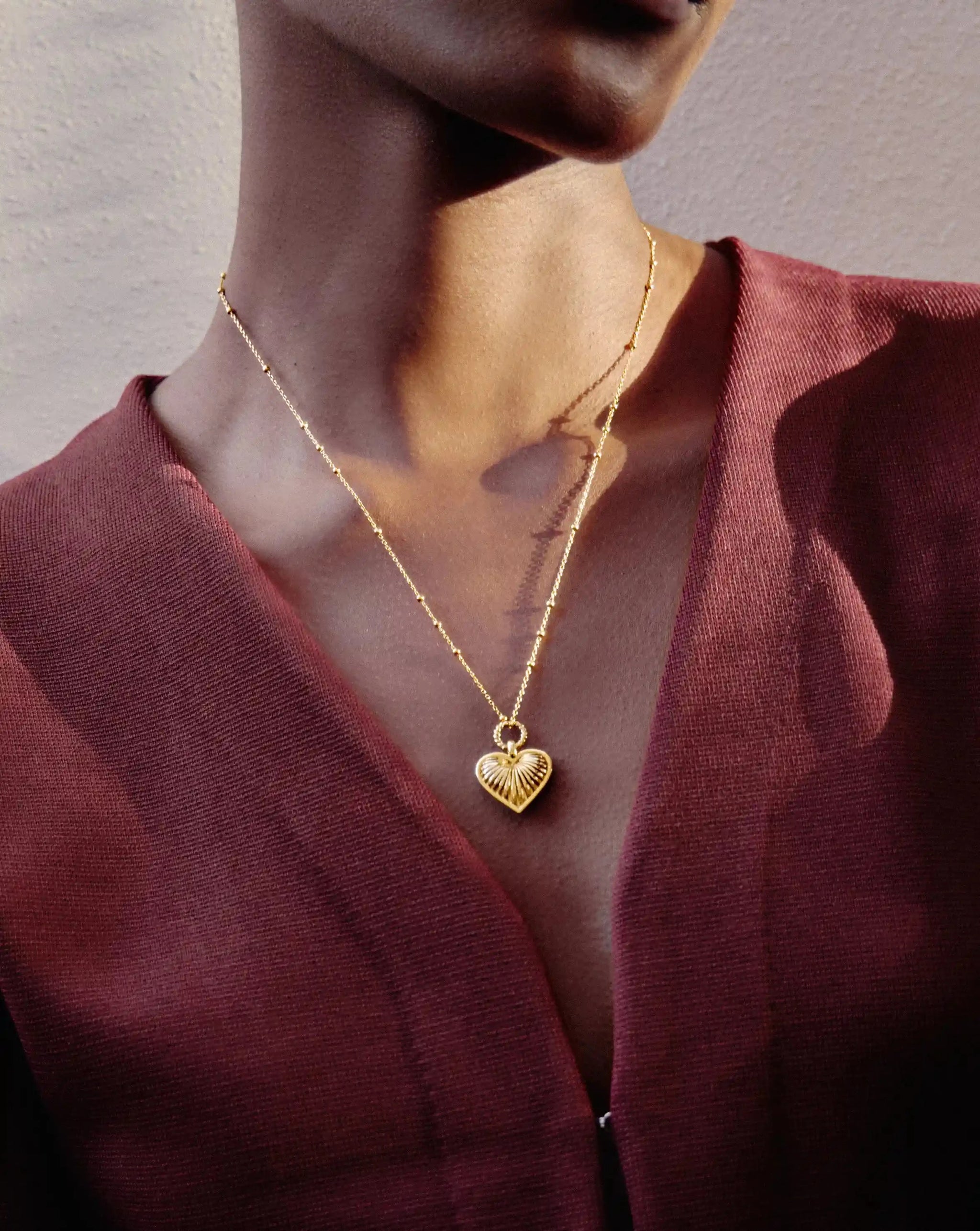 Ridge Heart Charm Pendant Necklace | 18ct Gold Plated Necklaces Missoma 