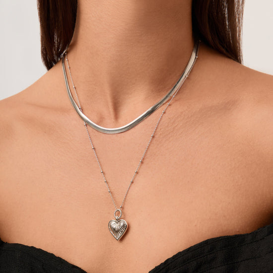 Ridge Heart Charm Pendant Necklace | Silver Plated Necklaces Missoma 