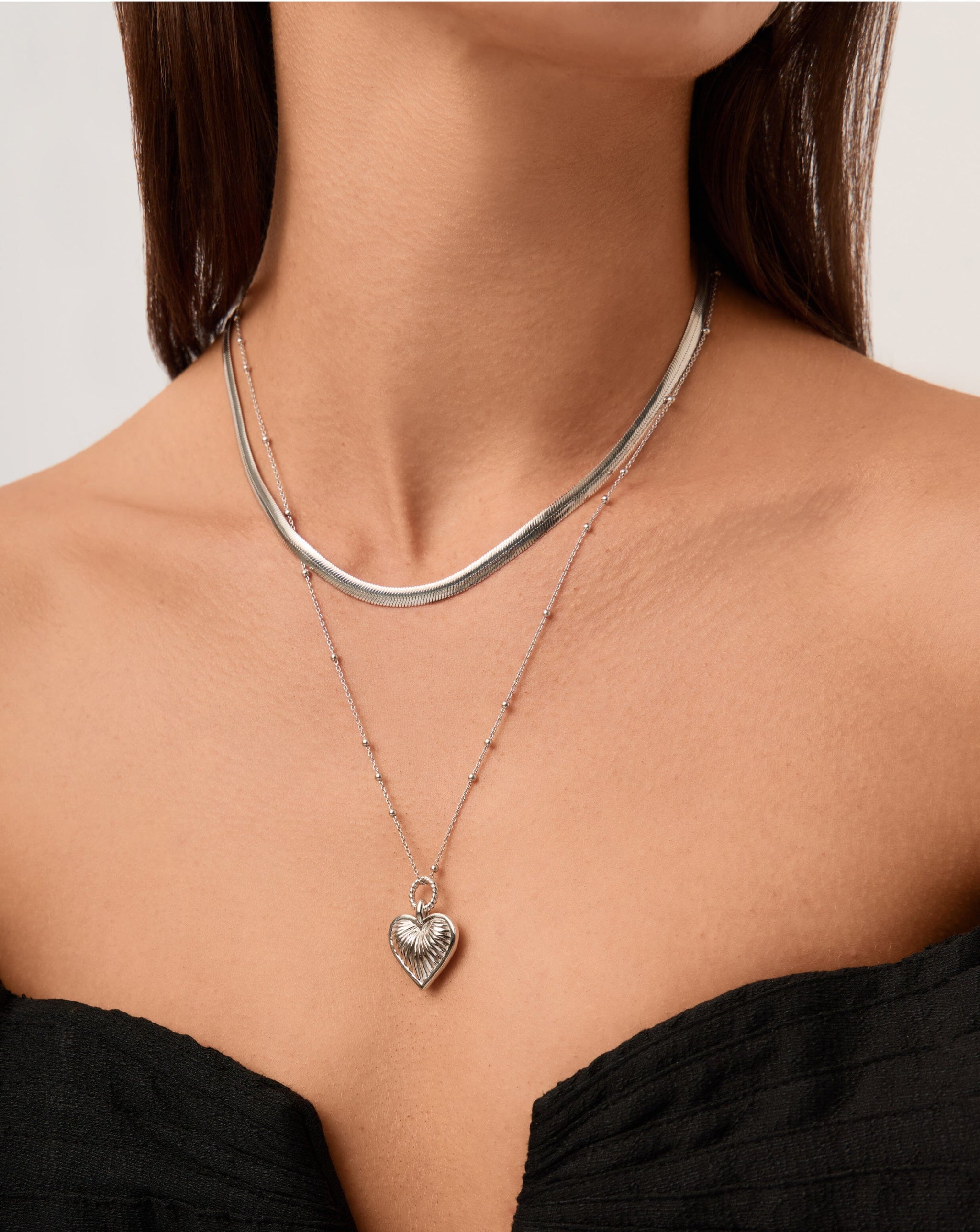 Ridge Heart Charm Pendant Necklace | Silver Plated Necklaces Missoma 