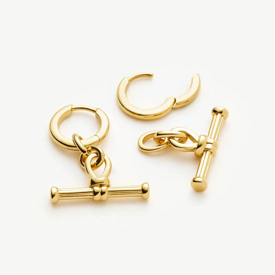 Ridge T-Bar Drop Huggies | 18ct Gold Plated Earrings Missoma 