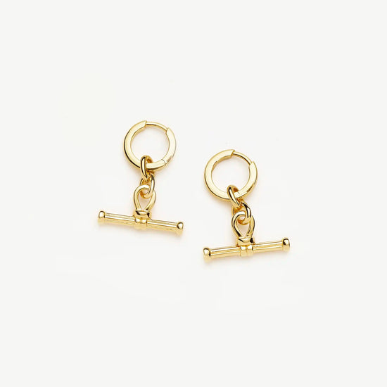 Ridge T-Bar Drop Huggies | 18ct Gold Plated Earrings Missoma 