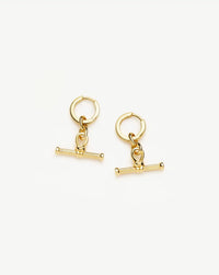 Ridge T-Bar Drop Huggies | 18ct Gold Plated Earrings Missoma 