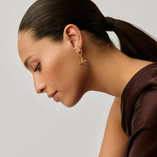 Ridge T-Bar Drop Huggies | 18ct Gold Plated Earrings Missoma 