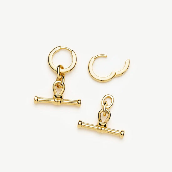 Ridge T-Bar Drop Huggies | 18ct Gold Plated Earrings Missoma 