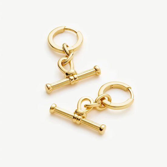 Ridge T-Bar Drop Huggies | 18ct Gold Plated Earrings Missoma 