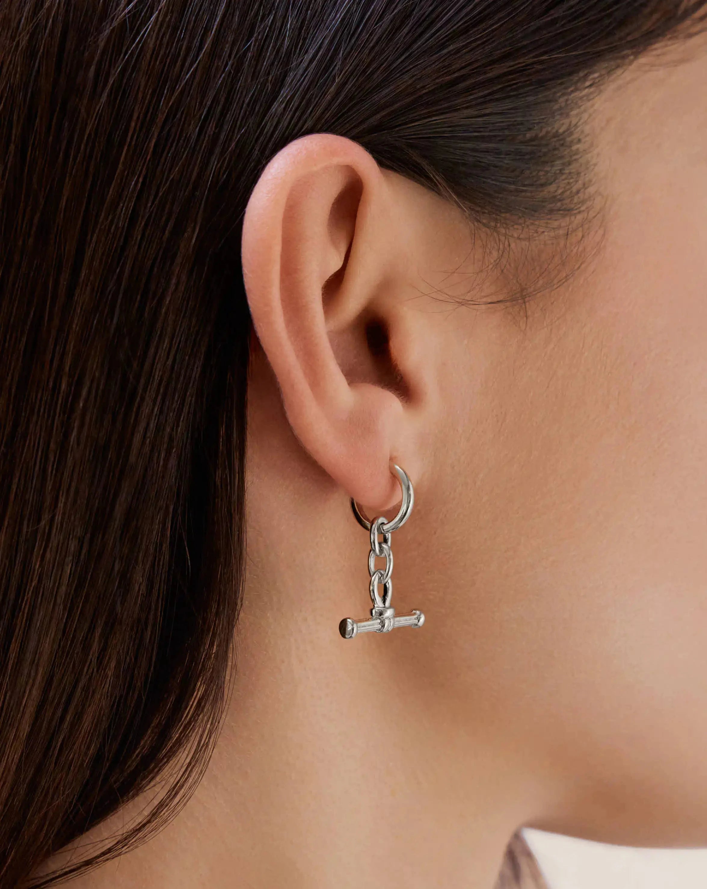 Ridge T-Bar Drop Huggies | Silver Plated Earrings Missoma 