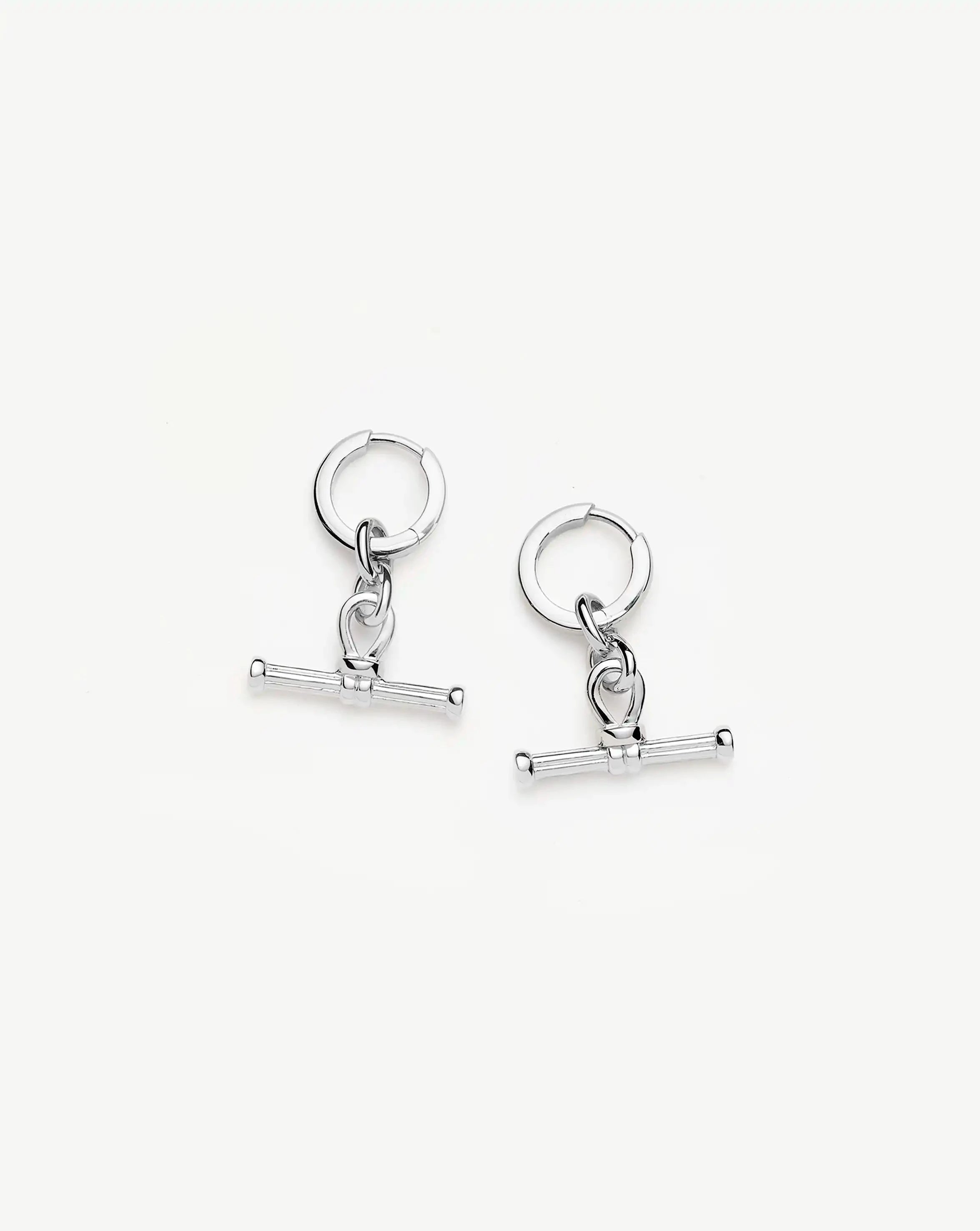 Ridge T-Bar Drop Huggies | Silver Plated Earrings Missoma 