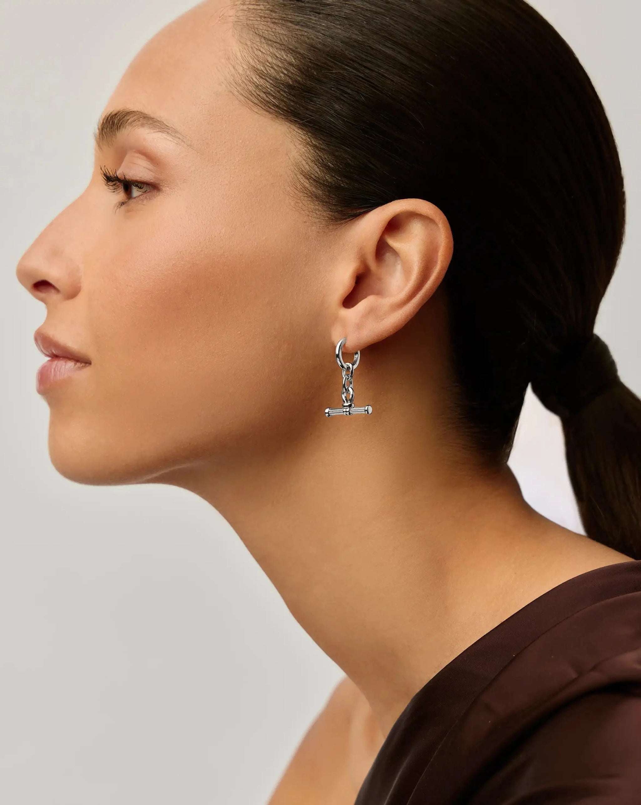 Ridge T-Bar Drop Huggies | Silver Plated Earrings Missoma 