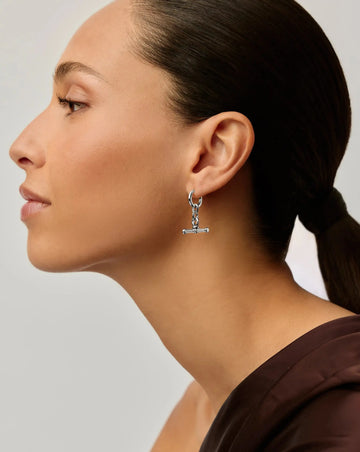 Ridge T-Bar Drop Huggies | Silver Plated Earrings Missoma 