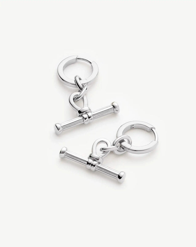Ridge T-Bar Drop Huggies | Silver Plated