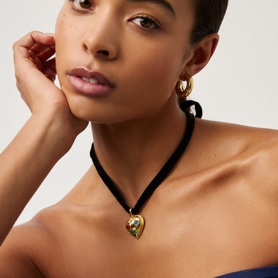 Rouje Ella Heart Gemstone Velvet Necklace | 18ct Gold Plated Missoma 