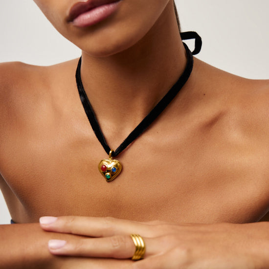 Rouje Ella Heart Gemstone Velvet Necklace | 18ct Gold Plated Missoma 