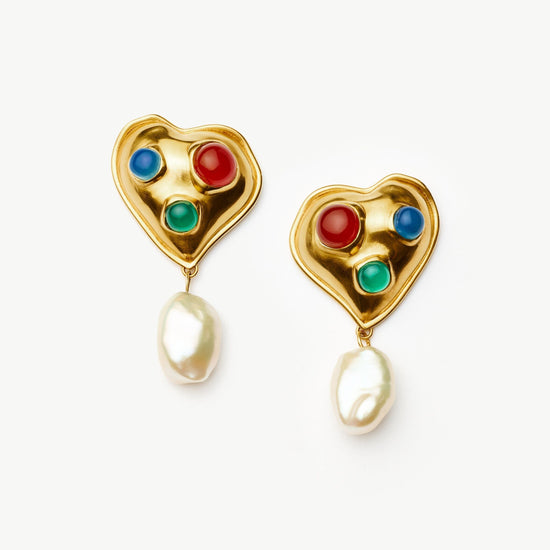 Rouje Ella Heart Pearl Drop Stud Earrings | 18ct Gold Plated Missoma 