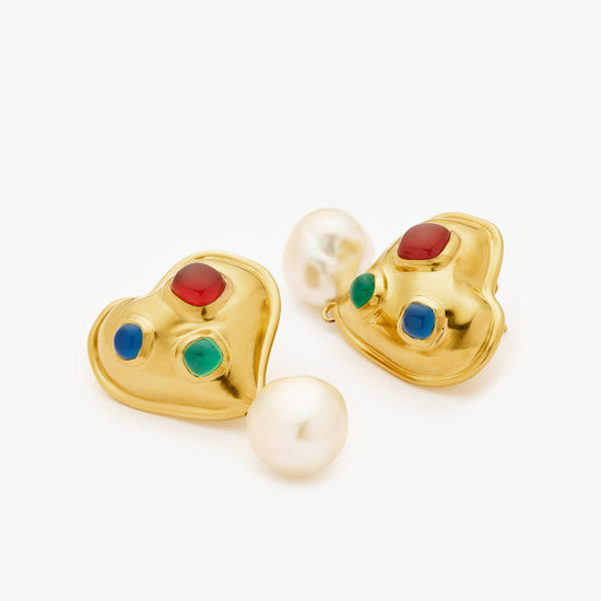Rouje Marisa Heart Pearl Stud Earrings | 18ct Gold Plated Earrings Missoma 