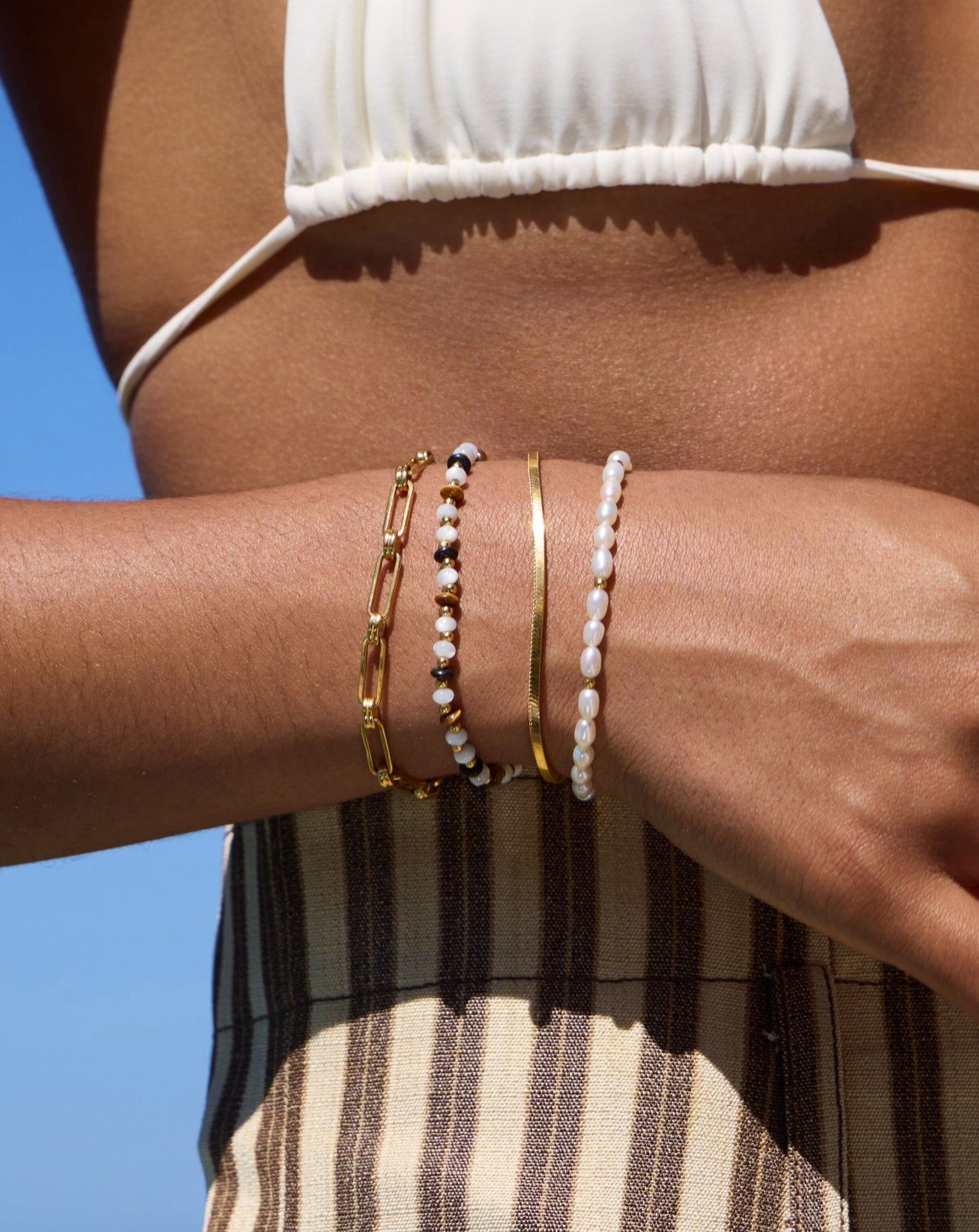 Savi Pearl & Gemstone Beaded Bracelet | 18ct Gold Plated/Multi Bracelets Missoma 