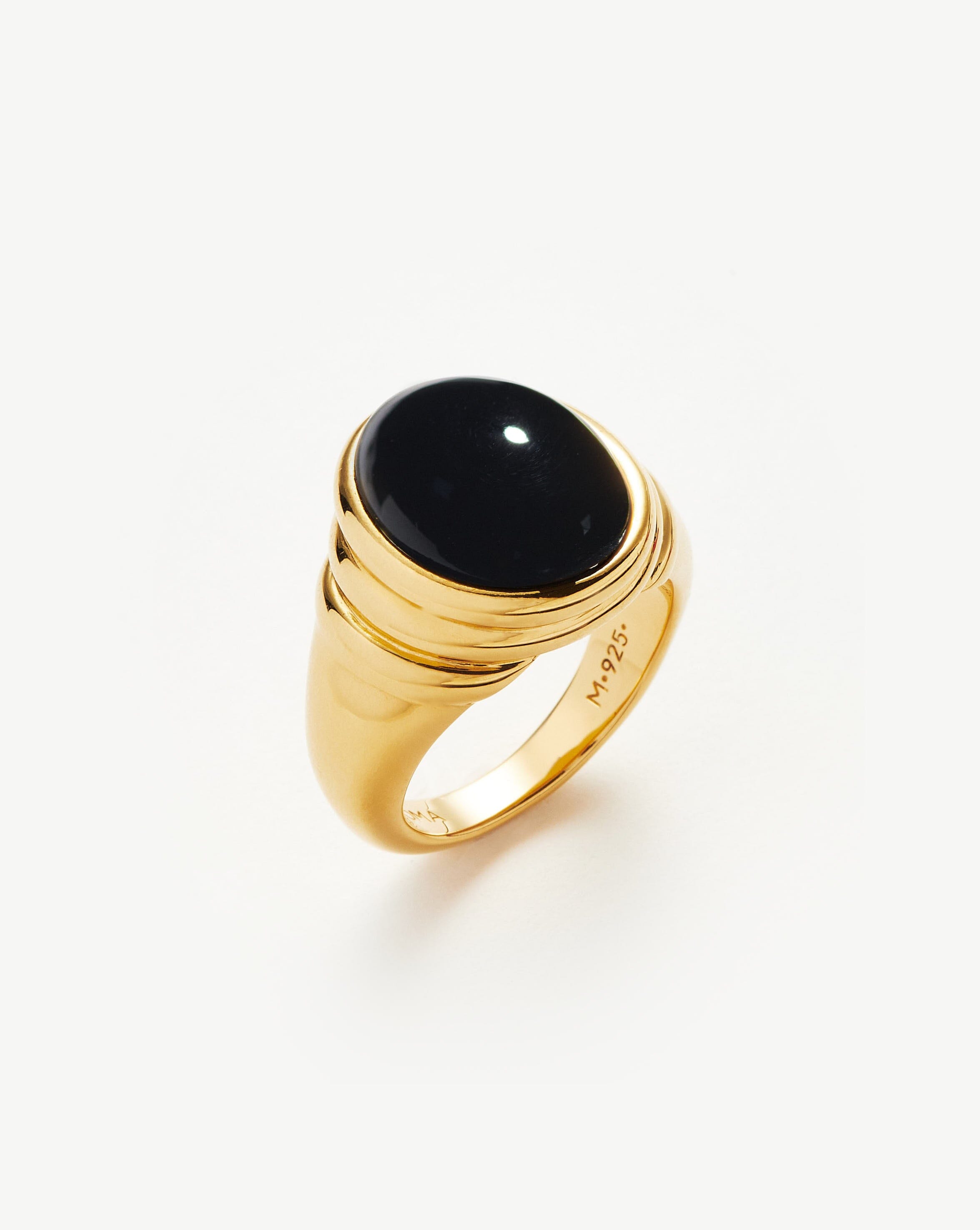 Savi Ridge Oval Gemstone Chunky Ring | 18ct Gold Plated Vermeil/Black Onyx Rings Missoma 