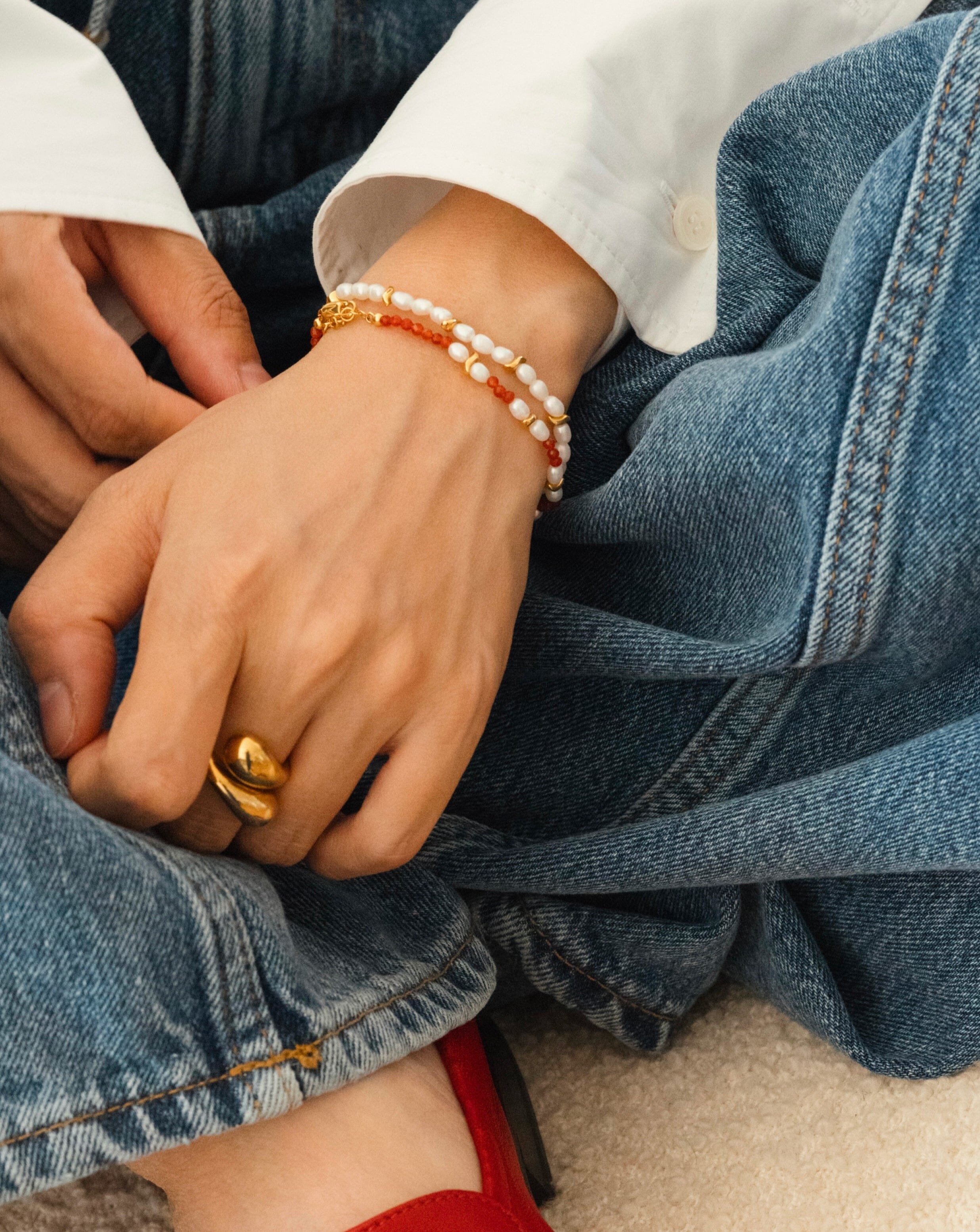Savi Seed Pearl Beaded Bracelet | Red Quartz & Pearl Bracelets Missoma 