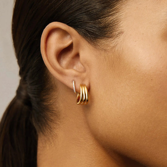 Savi Triple Ridge Hoop Earrings | 18ct Gold Vermeil Earrings Missoma 
