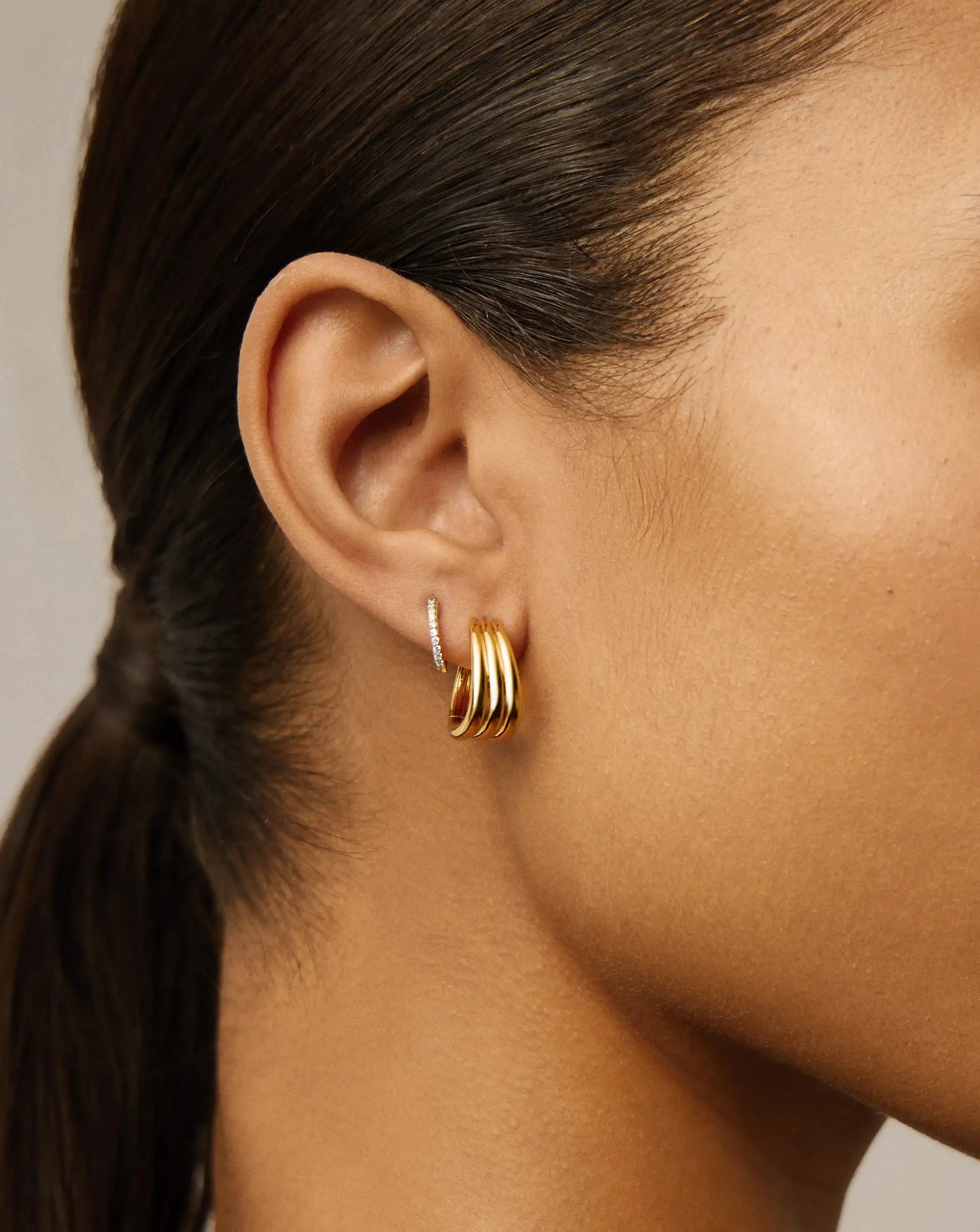 Savi Triple Ridge Hoop Earrings | 18ct Gold Vermeil Earrings Missoma 