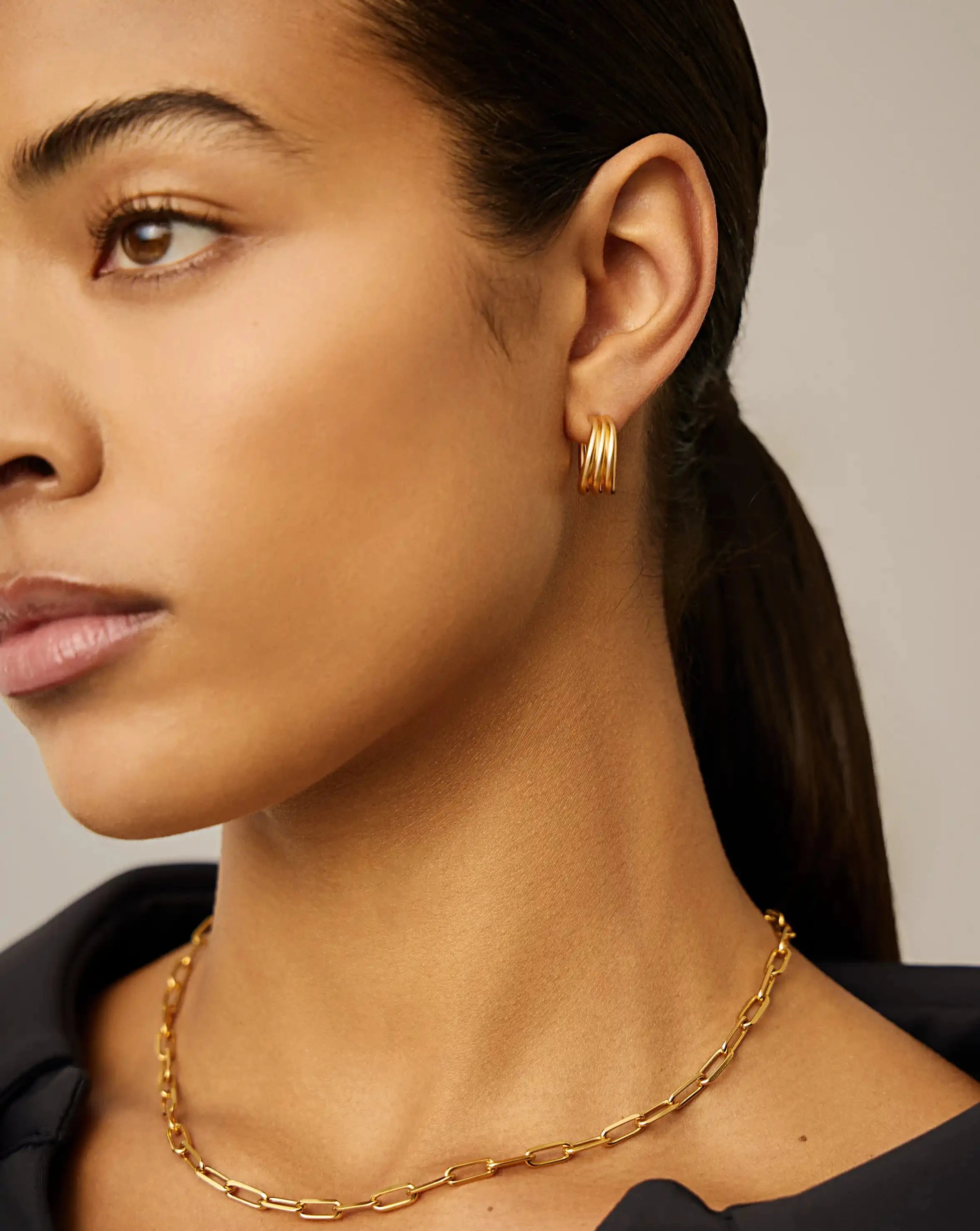 Savi Triple Ridge Hoop Earrings | 18ct Gold Vermeil Earrings Missoma 