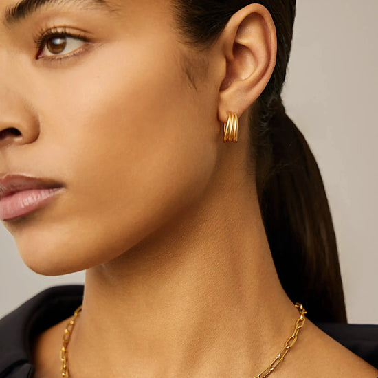 Savi Triple Ridge Hoop Earrings | 18ct Gold Vermeil Earrings Missoma 