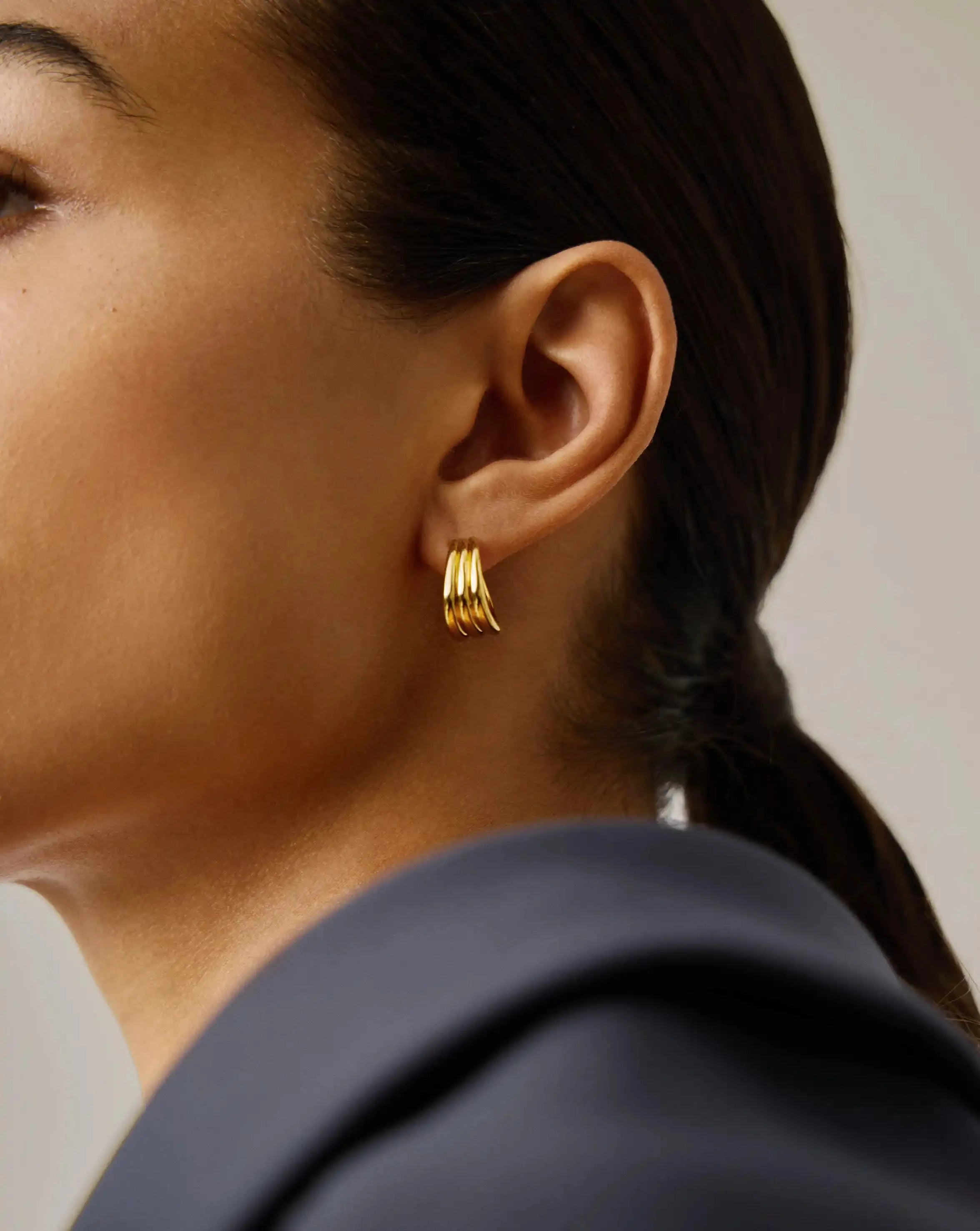 Savi Triple Ridge Hoop Earrings | 18ct Gold Vermeil Earrings Missoma 