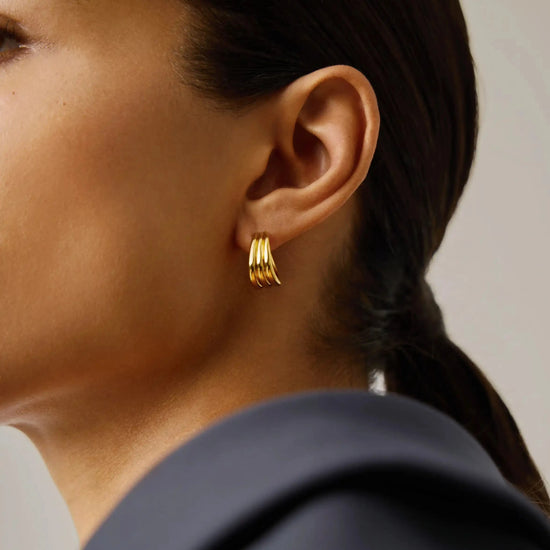 Savi Triple Ridge Hoop Earrings | 18ct Gold Vermeil Earrings Missoma 