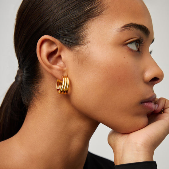 Savi Triple Ridge Large Hoop Earrings | 18ct Gold Plated Earrings Missoma 