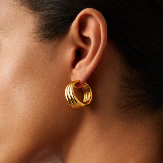 Savi Triple Ridge Large Hoop Earrings | 18ct Gold Plated Earrings Missoma 
