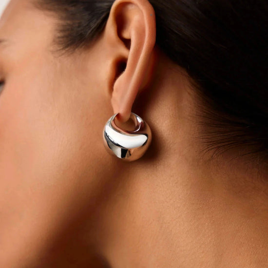 Sculptural Chubby Dome Medium Hoop Earrings | Silver Plated Earrings Missoma 