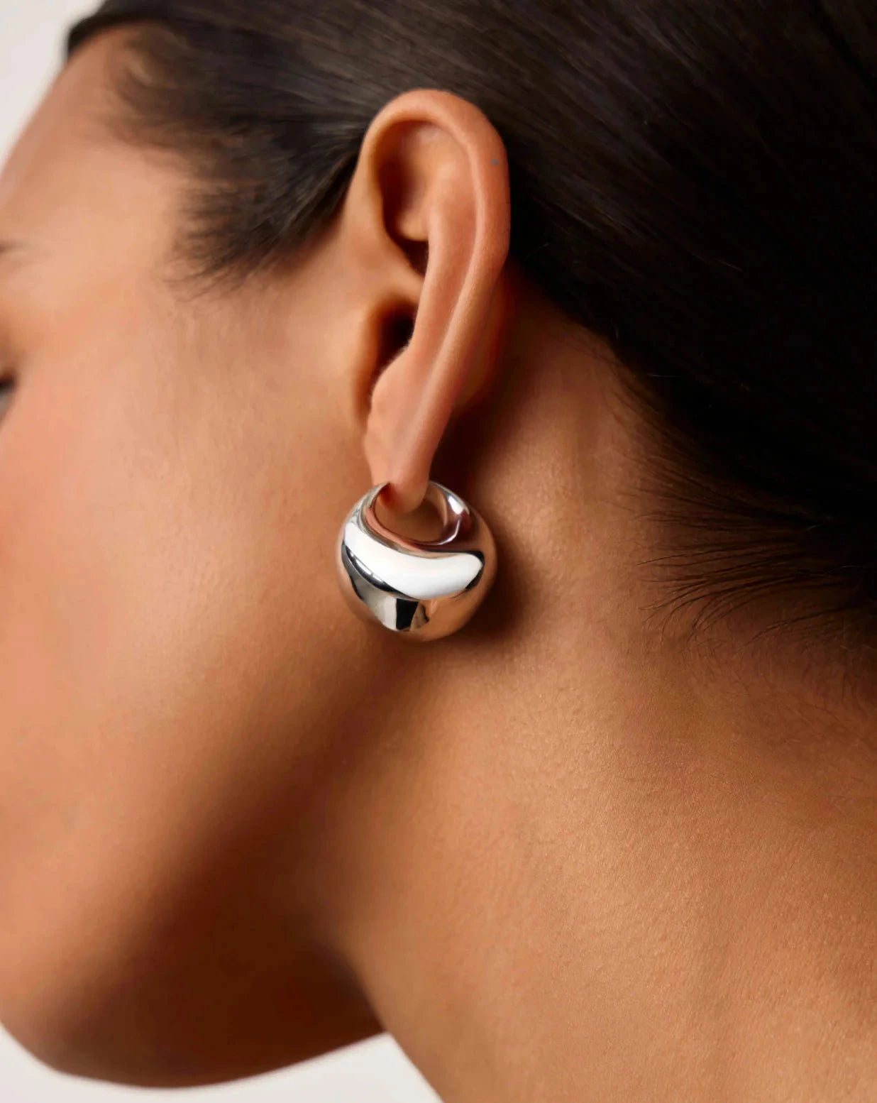 Sculptural Chubby Dome Medium Hoop Earrings | Silver Plated Earrings Missoma 