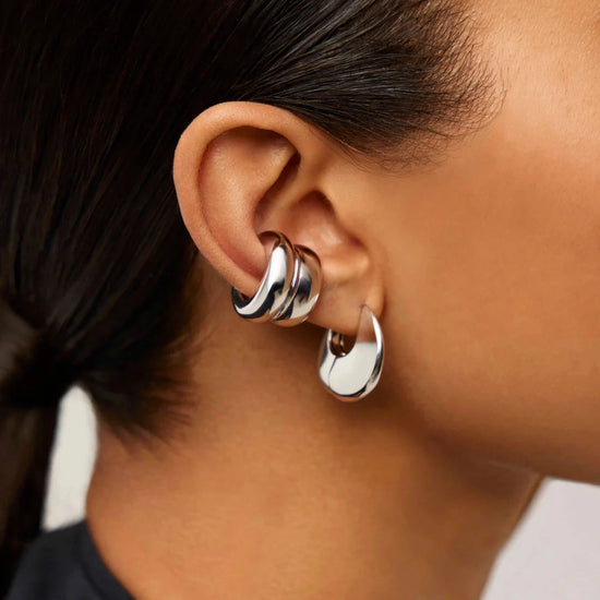 Sculptural Chubby Double Ear Cuff | Silver Plated Earrings Missoma 