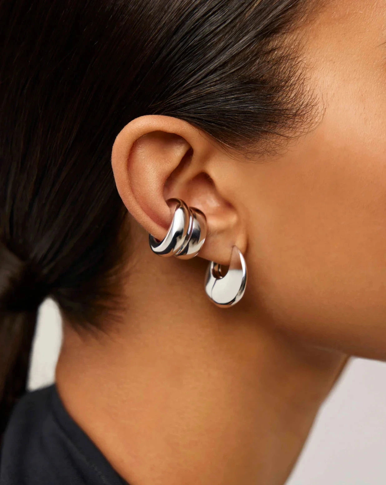 Sculptural Chubby Double Ear Cuff | Silver Plated Earrings Missoma 