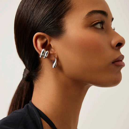 Sculptural Chubby Double Ear Cuff | Silver Plated Earrings Missoma 