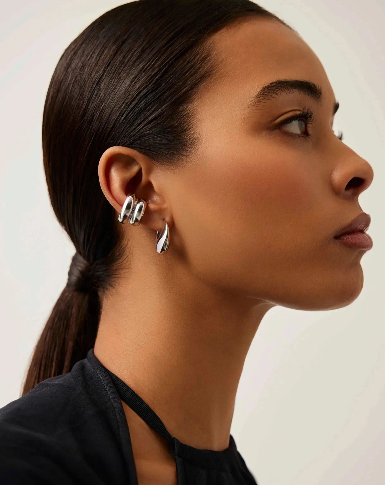 Sculptural Chubby Double Ear Cuff | Silver Plated Earrings Missoma 