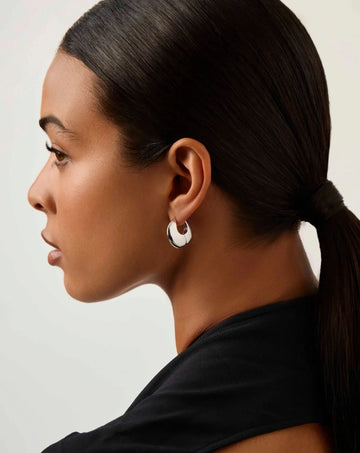 Sculptural Pebble Small Hoop Earrings | Silver Plated Earrings Missoma 
