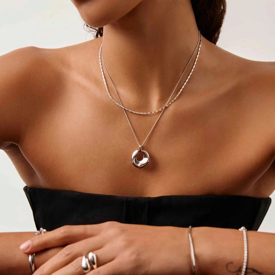 Sculptural Ridge Molten Pendant Necklace | Silver Plated Necklaces Missoma 