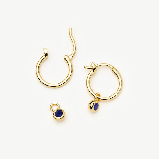 September Birthstone Mini Charm Hoop Earrings | 18ct Gold Vermeil/Lapis Earrings Missoma 